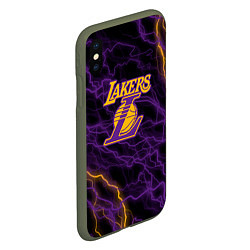 Чехол iPhone XS Max матовый Лейкерс Lakers яркие молнии, цвет: 3D-темно-зеленый — фото 2