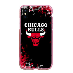 Чехол iPhone XS Max матовый Чикаго Буллз Chicago Bulls Огонь, цвет: 3D-розовый