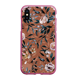 Чехол iPhone XS Max матовый Цветы Сад Кирпичного Цвета, цвет: 3D-малиновый