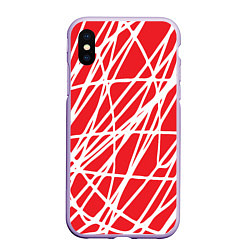 Чехол iPhone XS Max матовый Белые линии на красном фоне Абстракция, цвет: 3D-светло-сиреневый