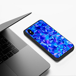 Чехол iPhone XS Max матовый СИНЕ-ГОЛУБЫЕ полигональные кристаллы, цвет: 3D-черный — фото 2