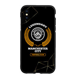 Чехол iPhone XS Max матовый Лого Manchester City и надпись Legendary Football, цвет: 3D-черный