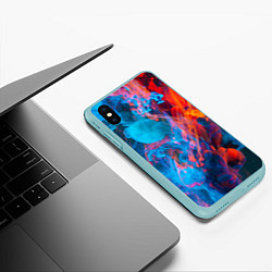 Чехол iPhone XS Max матовый Красный и синий абстрактный дым, цвет: 3D-мятный — фото 2