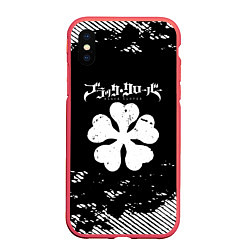 Чехол iPhone XS Max матовый Белый логотип black clover чёрный клевер, цвет: 3D-красный