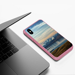 Чехол iPhone XS Max матовый Горы озеро природа, цвет: 3D-малиновый — фото 2