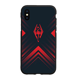 Чехол iPhone XS Max матовый Красный Символ Skyrim на темном фоне со стрелками, цвет: 3D-черный