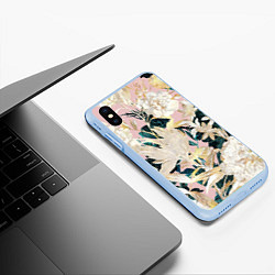 Чехол iPhone XS Max матовый Цветы Королевский Цветочный Узор, цвет: 3D-голубой — фото 2