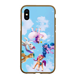 Чехол iPhone XS Max матовый My Little Pony летают в облаках, цвет: 3D-коричневый