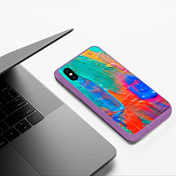 Чехол iPhone XS Max матовый Мазки масляной краски Абстракция Oil Paint Strokes, цвет: 3D-фиолетовый — фото 2