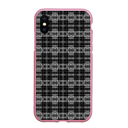 Чехол iPhone XS Max матовый Черно белая клетка, цвет: 3D-розовый
