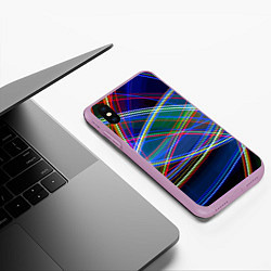Чехол iPhone XS Max матовый Разноцветные неоновые линии Абстракция Multicolore, цвет: 3D-сиреневый — фото 2