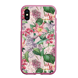 Чехол iPhone XS Max матовый Цветы Розовые Лилии и Сирень, цвет: 3D-малиновый