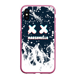 Чехол iPhone XS Max матовый Marshmello белый огонь, цвет: 3D-малиновый