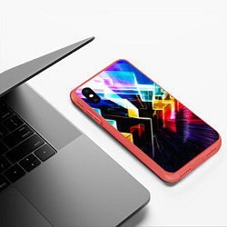 Чехол iPhone XS Max матовый Неоновая молния Абстракция Neon Lightning Abstract, цвет: 3D-красный — фото 2