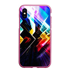 Чехол iPhone XS Max матовый Неоновая молния Абстракция Neon Lightning Abstract, цвет: 3D-малиновый