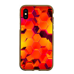 Чехол iPhone XS Max матовый НЕОНОВЫЕ ГРАДИЕНТНЫЕ 3D гексаэдры, цвет: 3D-коричневый