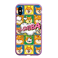 Чехол iPhone XS Max матовый Pop art shiba inu, цвет: 3D-фиолетовый