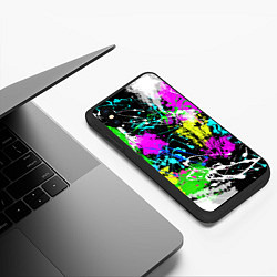 Чехол iPhone XS Max матовый Разноцветные пятна краски на черном фоне, цвет: 3D-черный — фото 2