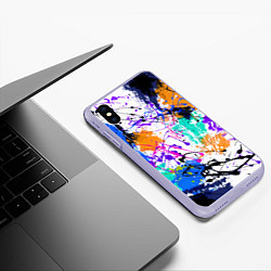 Чехол iPhone XS Max матовый Брызги и мазки разноцветных красок на белом фоне, цвет: 3D-светло-сиреневый — фото 2