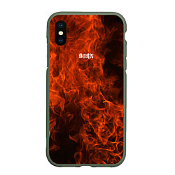 Чехол iPhone XS Max матовый New York, дизайн в готическом стииле с огнем и анг, цвет: 3D-темно-зеленый