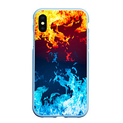 Чехол iPhone XS Max матовый Лед и Пламя Борьба стихий, цвет: 3D-голубой