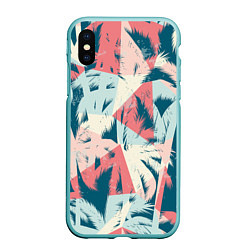 Чехол iPhone XS Max матовый Пальмы Паттерн, цвет: 3D-мятный
