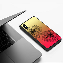 Чехол iPhone XS Max матовый Черные абстрактные цветы на красно-желтом градиент, цвет: 3D-черный — фото 2