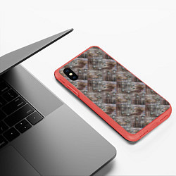 Чехол iPhone XS Max матовый Старый потертый деревянные паркет, цвет: 3D-красный — фото 2