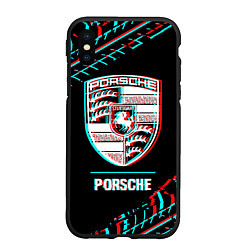 Чехол iPhone XS Max матовый Значок Porsche в стиле Glitch на темном фоне, цвет: 3D-черный