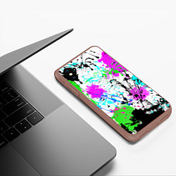 Чехол iPhone XS Max матовый Неоновые разноцветные пятна и брызги красок, цвет: 3D-коричневый — фото 2