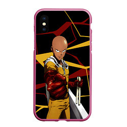 Чехол iPhone XS Max матовый One Punch Man - Сайтама-аниме, цвет: 3D-малиновый