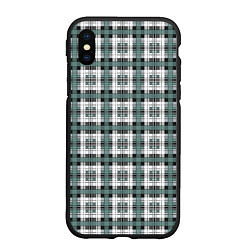 Чехол iPhone XS Max матовый Серо-зеленый клетчатый узор шотландка, цвет: 3D-черный