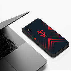 Чехол iPhone XS Max матовый Красный Символ Doom на темном фоне со стрелками, цвет: 3D-черный — фото 2