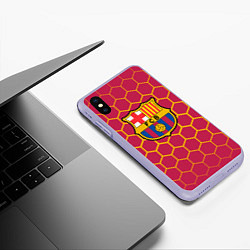 Чехол iPhone XS Max матовый FC BARCELONA соты, цвет: 3D-светло-сиреневый — фото 2