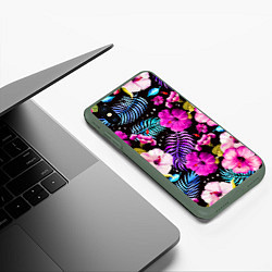 Чехол iPhone XS Max матовый Floral pattern Summer night Fashion trend, цвет: 3D-темно-зеленый — фото 2