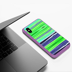 Чехол iPhone XS Max матовый Сине-зеленые абстрактные полосы, цвет: 3D-фиолетовый — фото 2