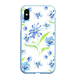 Чехол iPhone XS Max матовый Цветы Синие Нарисованные Карандашами