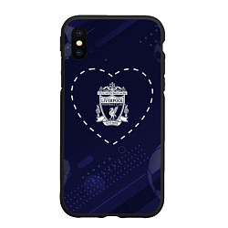 Чехол iPhone XS Max матовый Лого Liverpool в сердечке на фоне мячей, цвет: 3D-черный