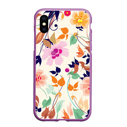 Чехол iPhone XS Max матовый Summer floral pattern, цвет: 3D-фиолетовый