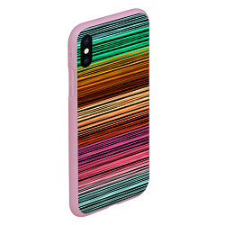 Чехол iPhone XS Max матовый Multicolored thin stripes Разноцветные полосы, цвет: 3D-розовый — фото 2