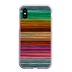 Чехол iPhone XS Max матовый Multicolored thin stripes Разноцветные полосы, цвет: 3D-сиреневый