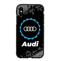 Чехол iPhone XS Max матовый Audi в стиле Top Gear со следами шин на фоне, цвет: 3D-черный