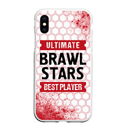 Чехол iPhone XS Max матовый Brawl Stars: красные таблички Best Player и Ultima, цвет: 3D-белый