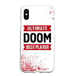 Чехол iPhone XS Max матовый Doom: красные таблички Best Player и Ultimate, цвет: 3D-белый