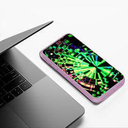 Чехол iPhone XS Max матовый Неоновые дискообразные узоры - Зелёный, цвет: 3D-сиреневый — фото 2