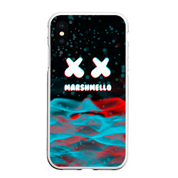 Чехол iPhone XS Max матовый Marshmello logo крапинки, цвет: 3D-белый