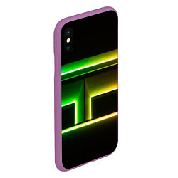 Чехол iPhone XS Max матовый Неоновые фигуры и линии - Зелёный и жёлтый, цвет: 3D-фиолетовый — фото 2