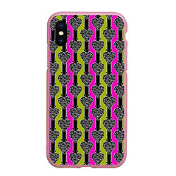 Чехол iPhone XS Max матовый Striped multicolored pattern Сердце, цвет: 3D-розовый