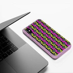 Чехол iPhone XS Max матовый Striped multicolored pattern Сердце, цвет: 3D-сиреневый — фото 2