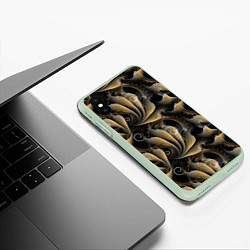 Чехол iPhone XS Max матовый Золотистые абстрактные узоры, цвет: 3D-салатовый — фото 2